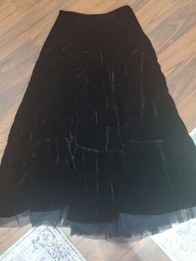 Soft Surroundings Black Velvet Tiered Maxi Skirt